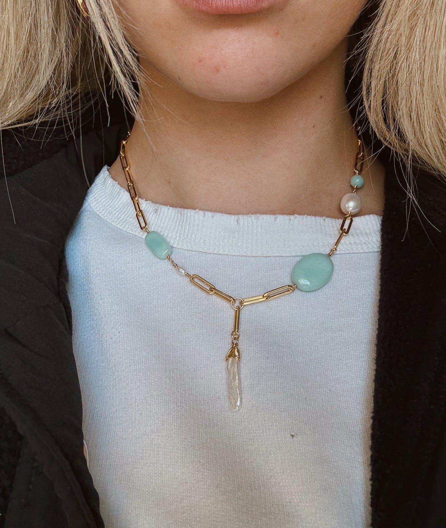 Pearl & Amazonite Statement Necklace