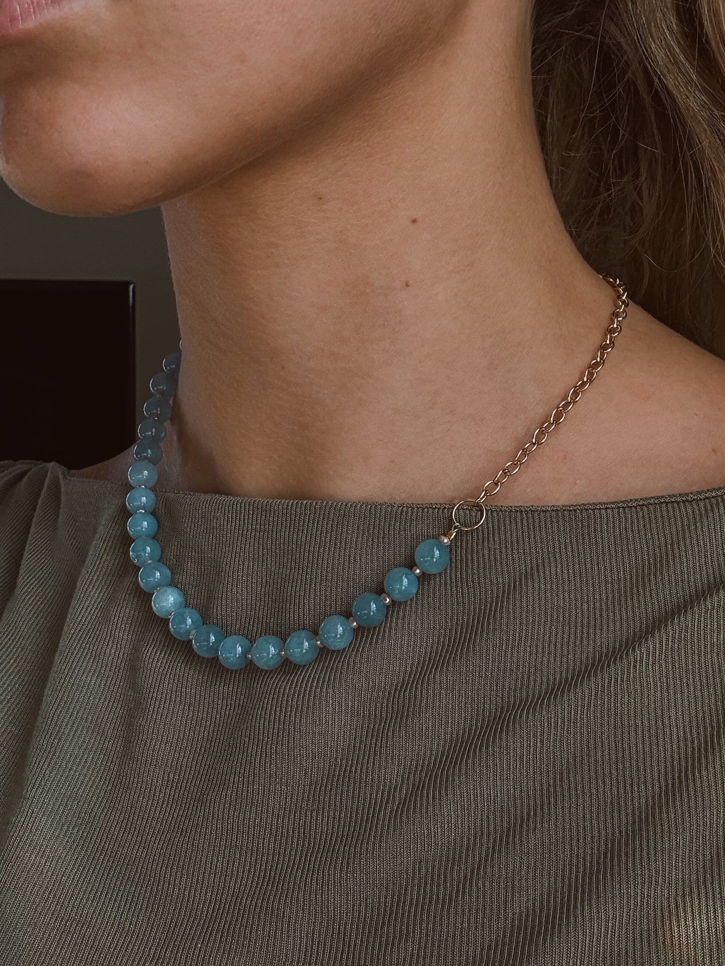 Aquamarine & Pink Pearl necklace