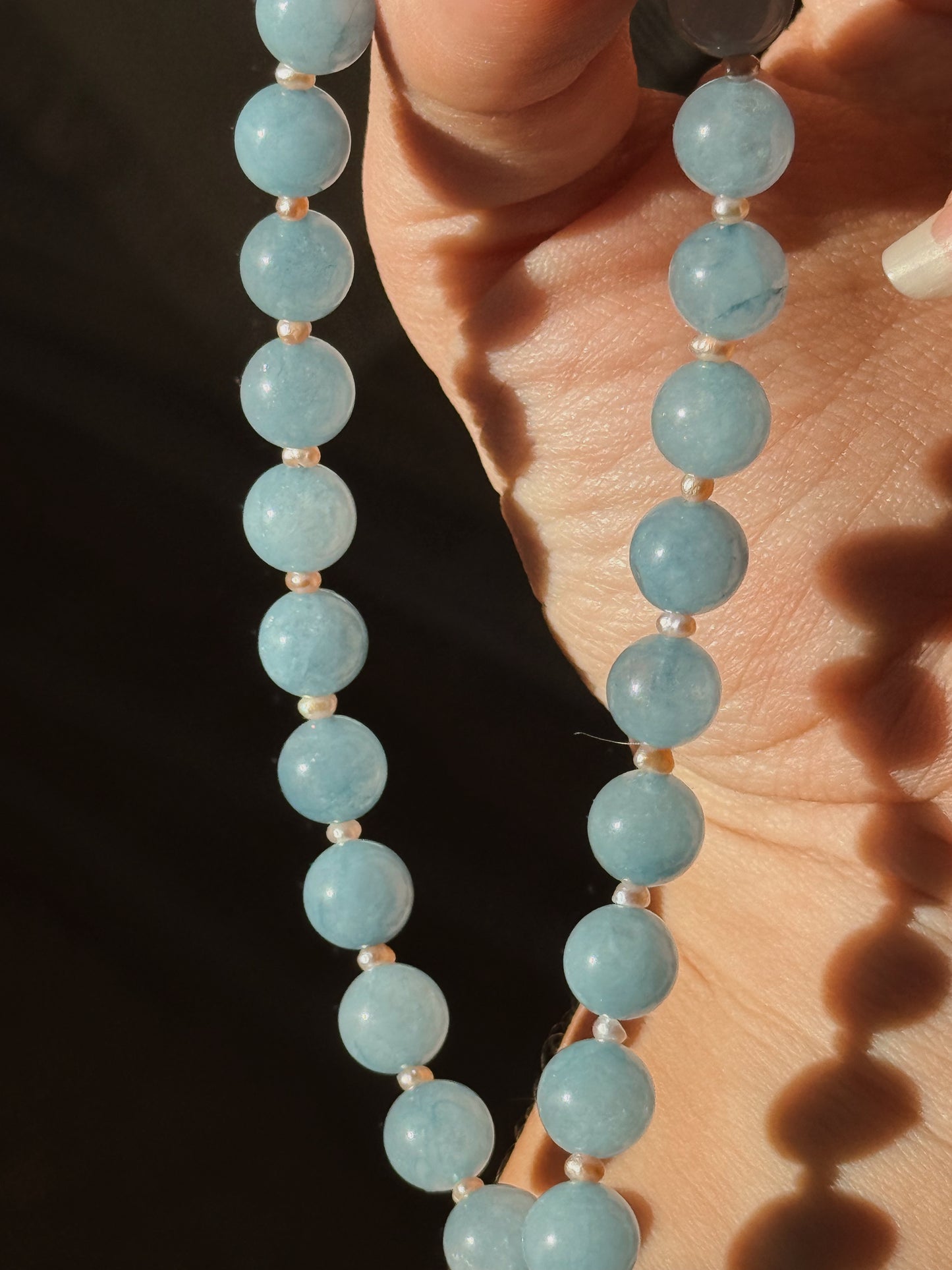Aquamarine & Pink Pearl necklace