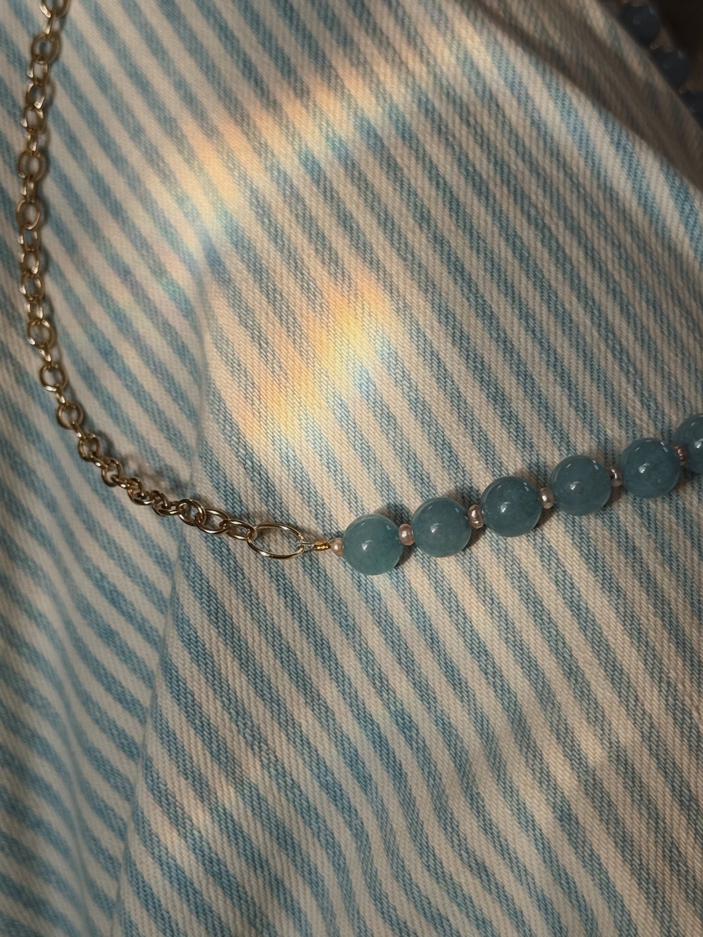 Aquamarine & Pink Pearl necklace